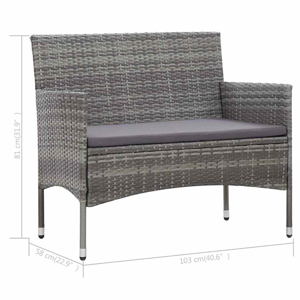 4-tlg. Garten-Lounge-Set mit Auflagen Poly Rattan Grau