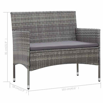 4-tlg. Garten-Lounge-Set mit Auflagen Poly Rattan Grau