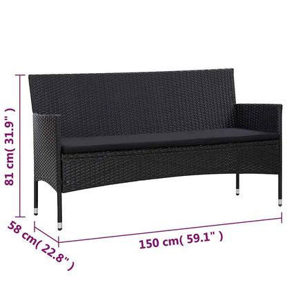 5-tlg. Garten-Lounge-Set mit Auflagen Poly Rattan Schwarz