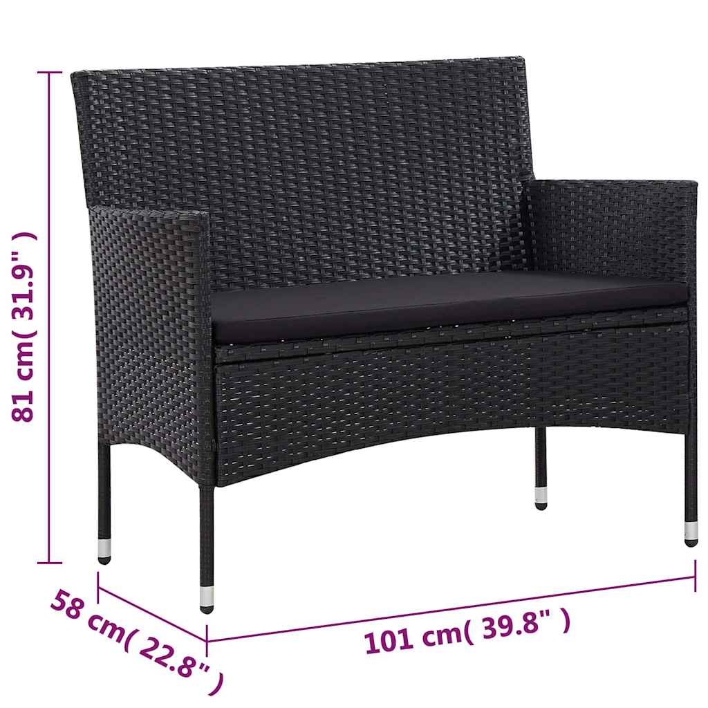 5-tlg. Garten-Lounge-Set mit Auflagen Poly Rattan Schwarz