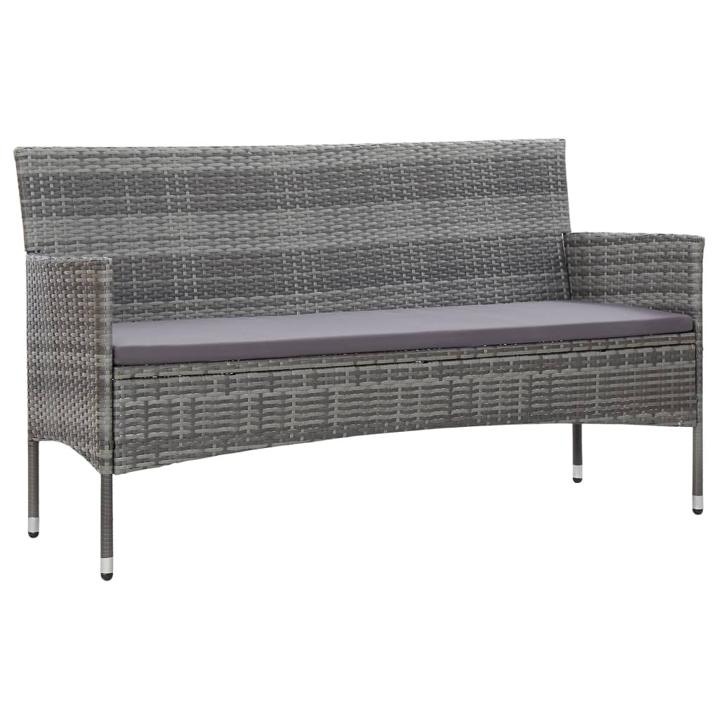 3-Sitzer-Gartensofa mit Polstern Grau Poly Rattan