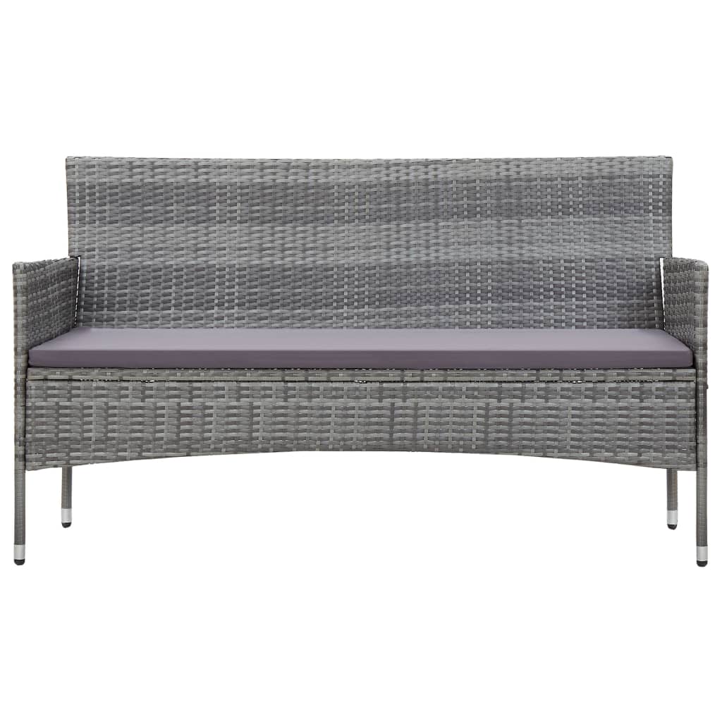 3-Sitzer-Gartensofa mit Polstern Grau Poly Rattan