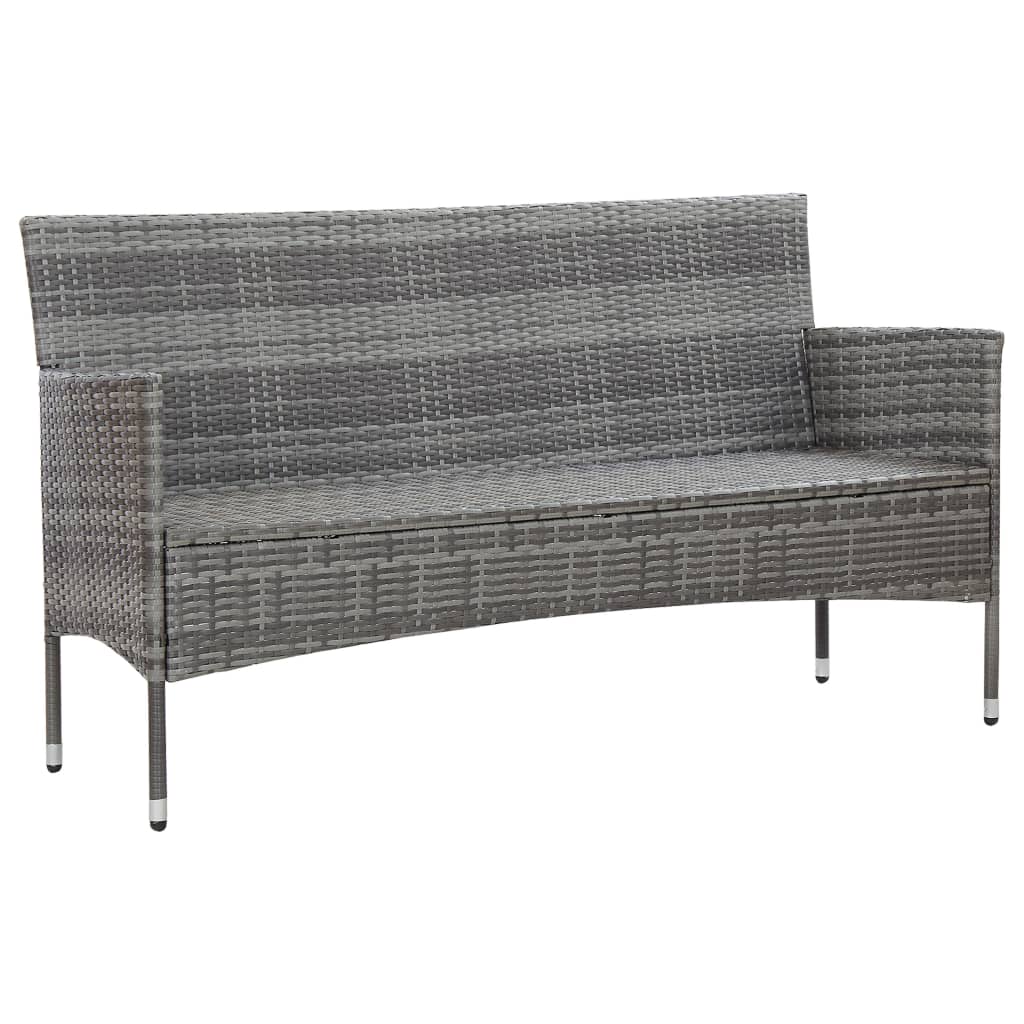 3-Sitzer-Gartensofa mit Polstern Grau Poly Rattan