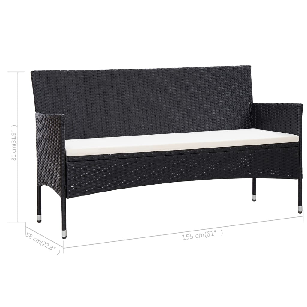 3-Sitzer-Gartensofa mit Polstern Grau Poly Rattan