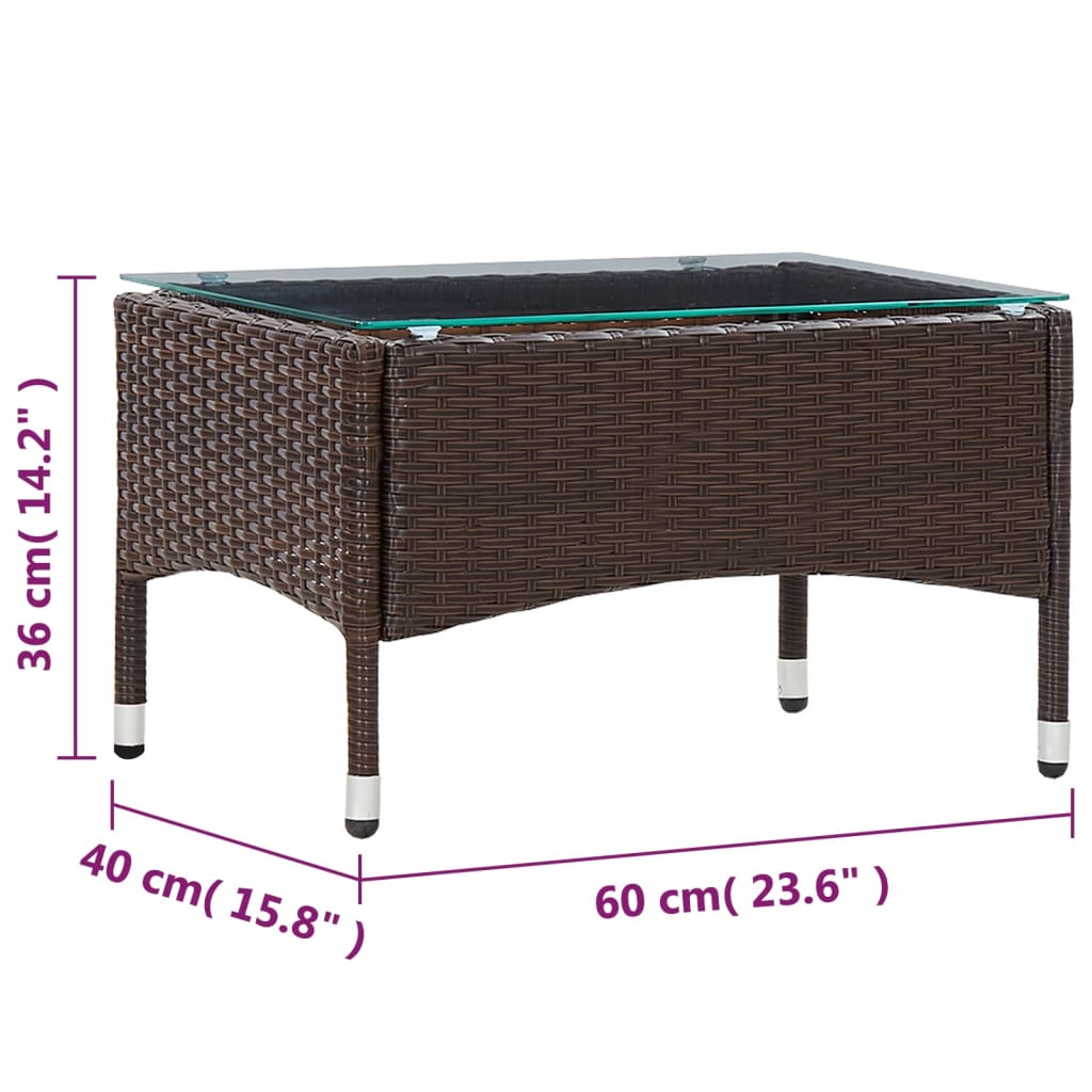 Table basse marron 60x40x36 cm poly rotin