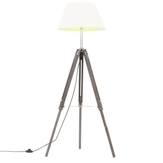 Stativlampe Grau und Weiß Teak Massivholz 141 cm