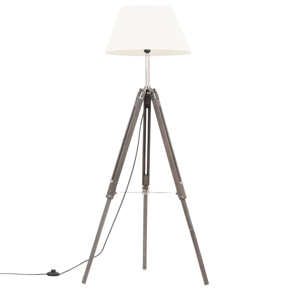 Stativlampe Grau und Weiß Teak Massivholz 141 cm