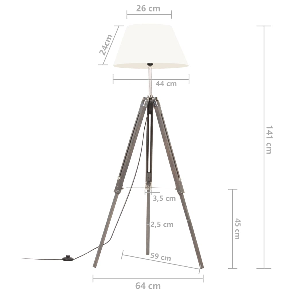 Stativlampe Grau und Weiß Teak Massivholz 141 cm