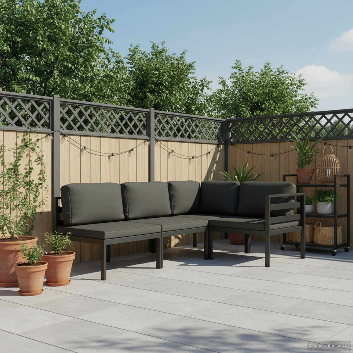 4-tlg. Garten-Lounge-Set mit Kissen Aluminium Anthrazit