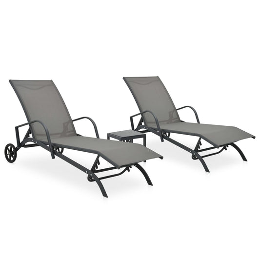 Chaises longues 2 pièces avec table en textilène et acier