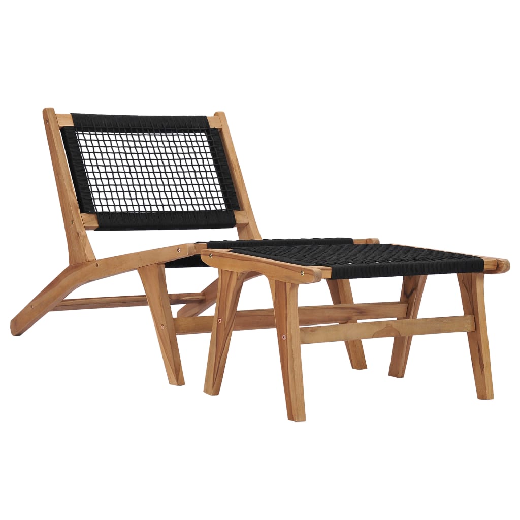 Chaise longue avec repose-pieds en bois de teck massif et corde