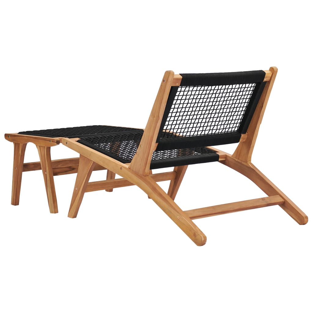 Chaise longue avec repose-pieds en bois de teck massif et corde