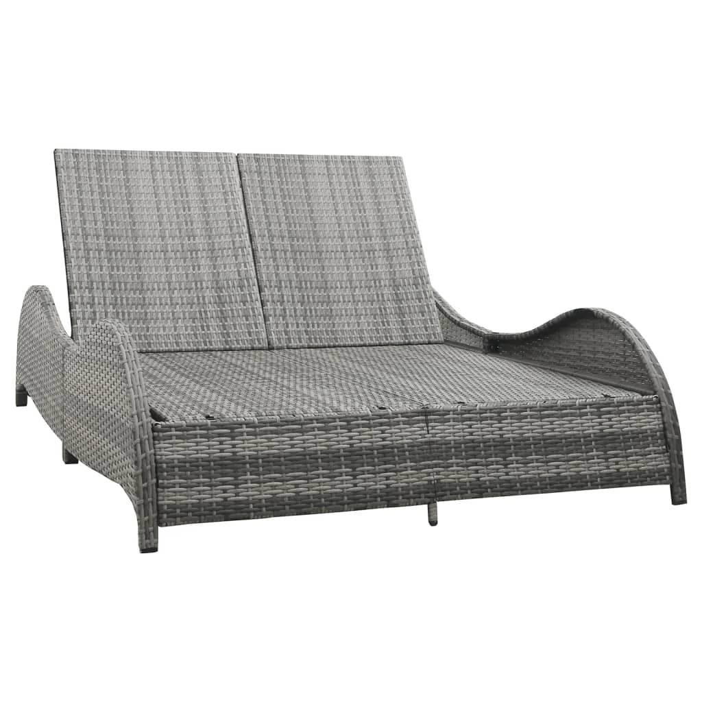 Bain de soleil double avec coussin poly rotin anthracite