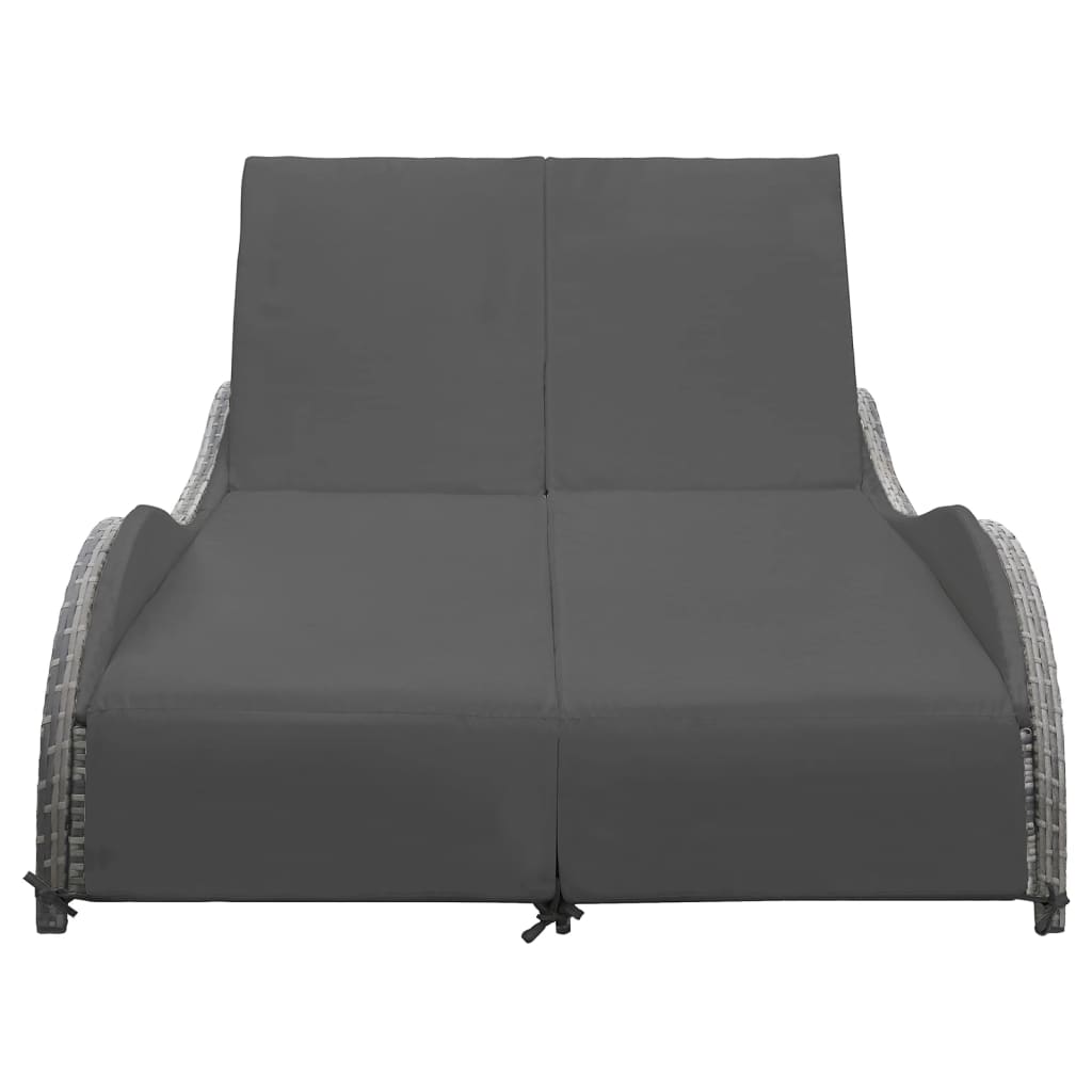 Bain de soleil double avec coussin poly rotin anthracite