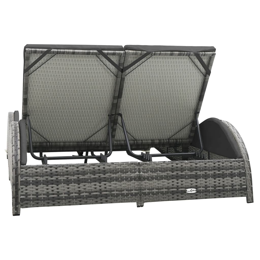 Bain de soleil double avec coussin poly rotin anthracite