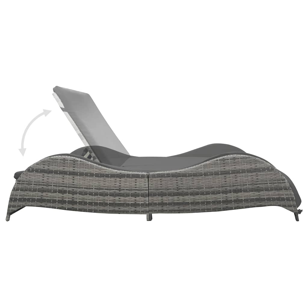 Bain de soleil double avec coussin poly rotin anthracite