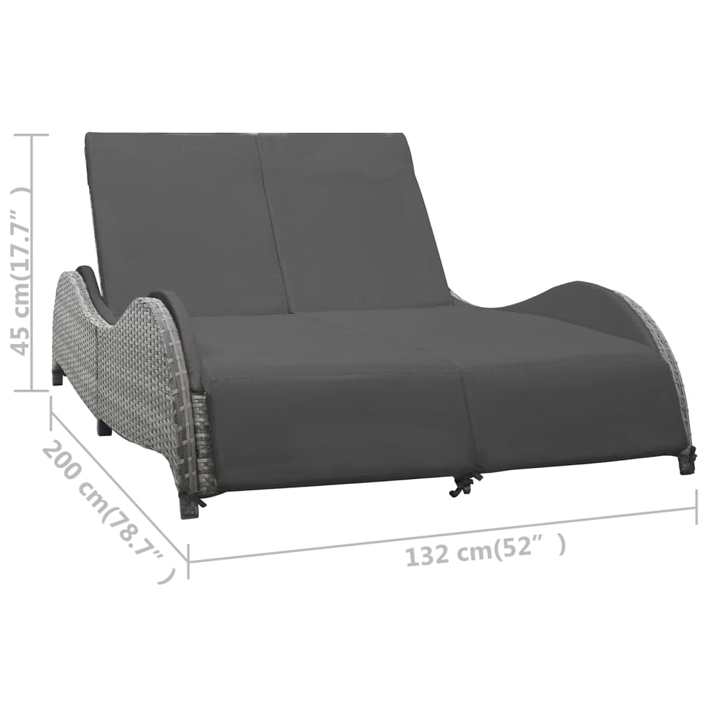 Bain de soleil double avec coussin poly rotin anthracite