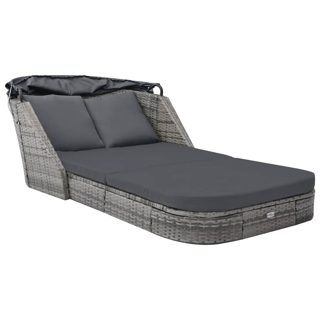 Bain de soleil avec toit poly rotin anthracite