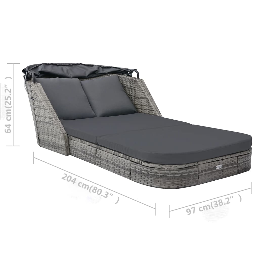 Bain de soleil avec toit poly rotin anthracite