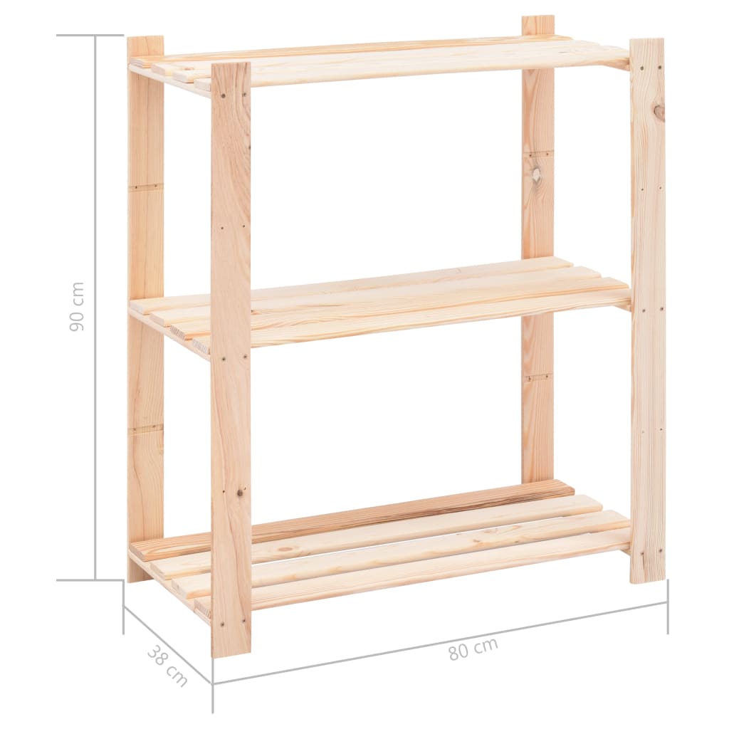 Lagerregale 3 Böden 3 Stk. 80x38x90cm Massivholz Kiefer 150kg