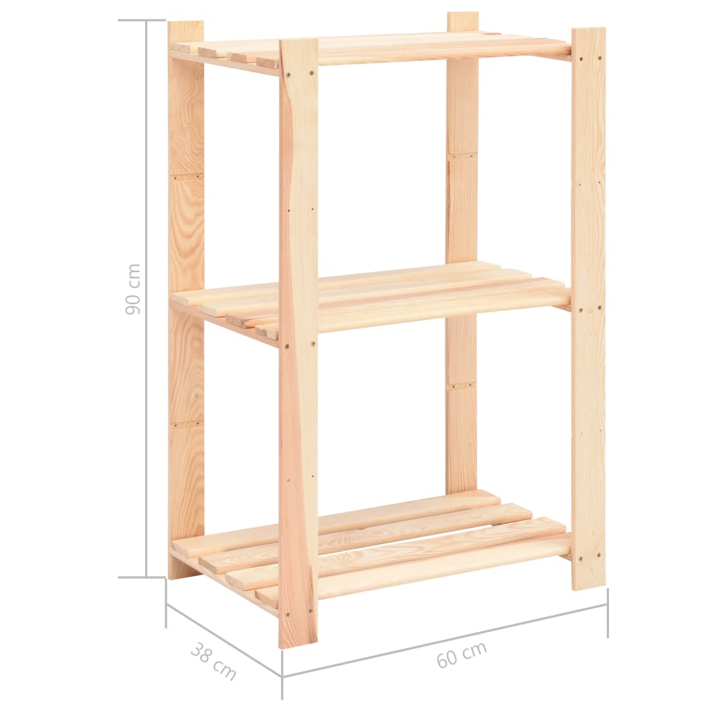 Lagerregale 3 Böden 3 Stk. 60x38x90cm Massivholz Kiefer 150kg
