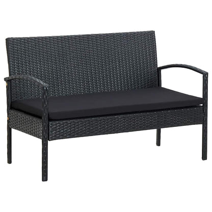 4-tlg. Garten-Lounge-Set mit Auflagen Poly Rattan Schwarz