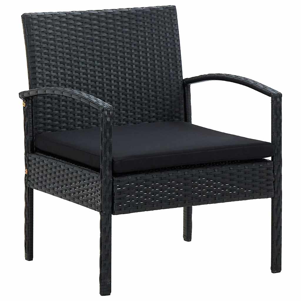 4-tlg. Garten-Lounge-Set mit Auflagen Poly Rattan Schwarz