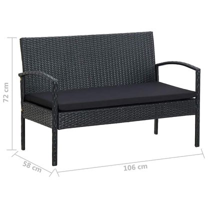 4-tlg. Garten-Lounge-Set mit Auflagen Poly Rattan Schwarz