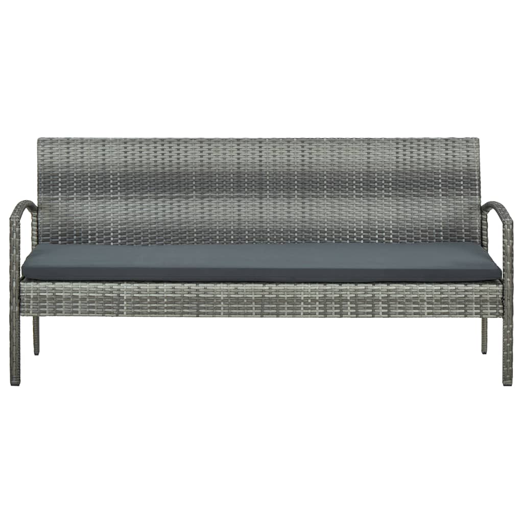 Gartensofa 3-Sitzer mit Kissen Grau Poly Rattan