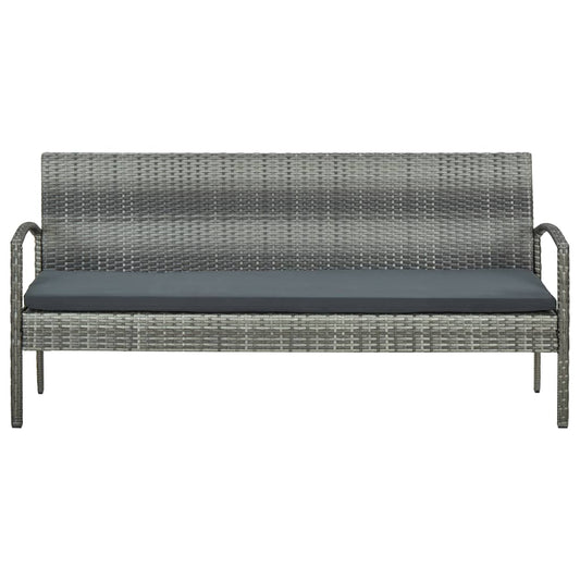 Gartensofa 3-Sitzer mit Kissen Grau Poly Rattan