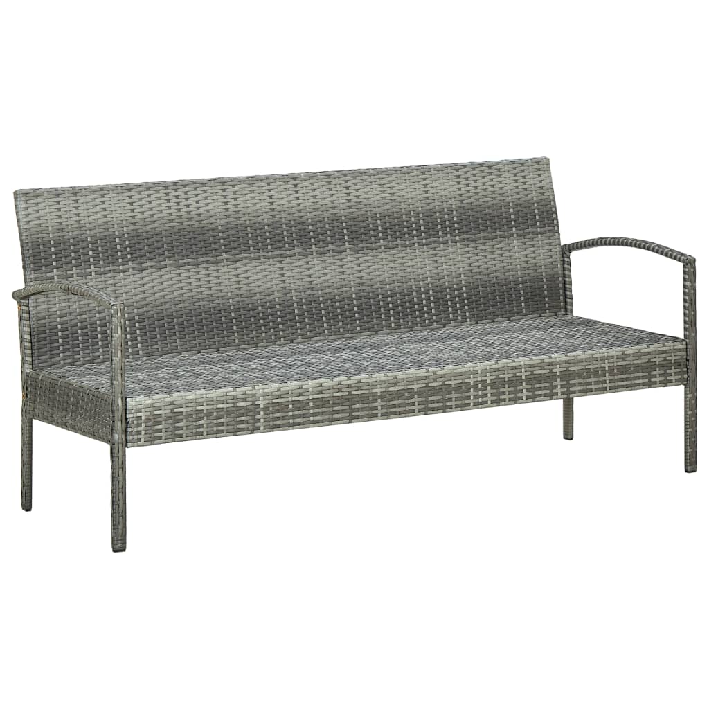 Gartensofa 3-Sitzer mit Kissen Grau Poly Rattan