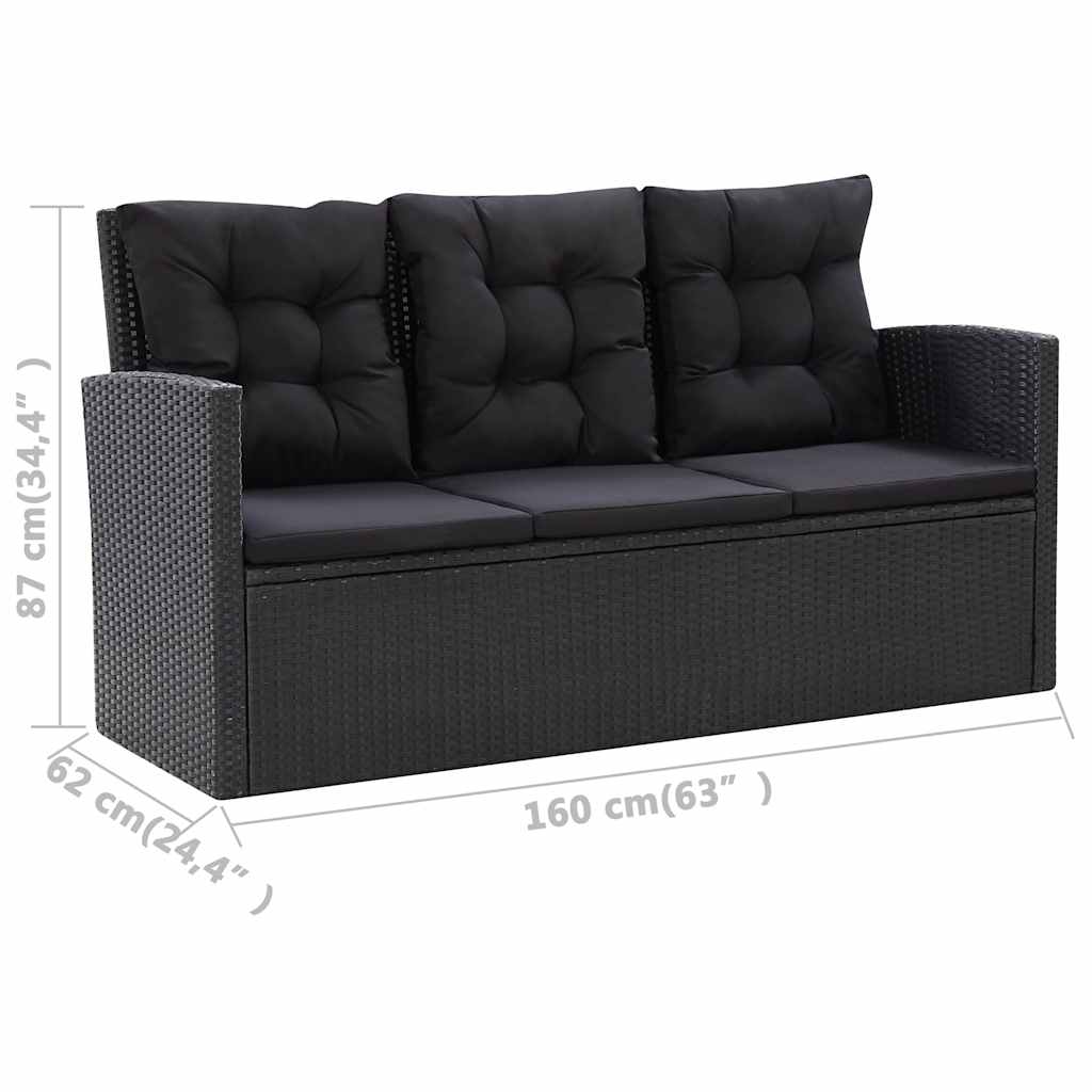 6-tlg. Garten-Lounge-Set mit Kissen Poly Rattan Schwarz