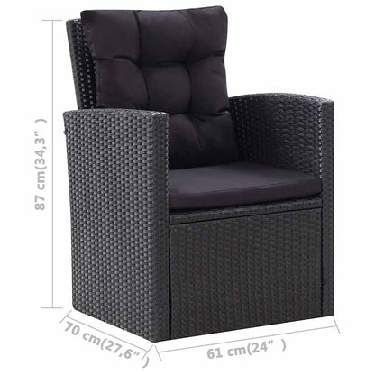 6-tlg. Garten-Lounge-Set mit Kissen Poly Rattan Schwarz