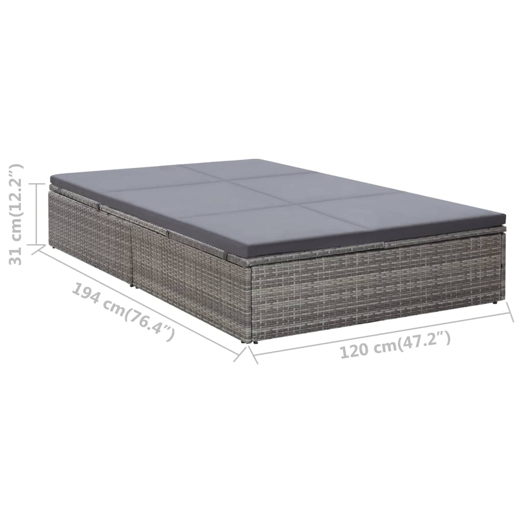 Doppel-Sonnenliege mit Auflage Poly Rattan Grau