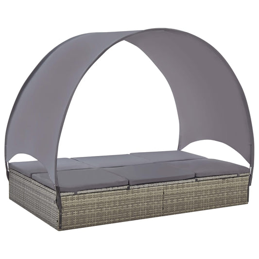 Doppel-Sonnenliege mit Sonnendach Poly Rattan Grau