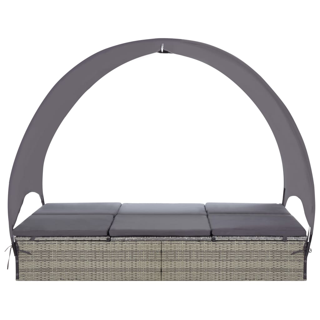 Doppel-Sonnenliege mit Sonnendach Poly Rattan Grau