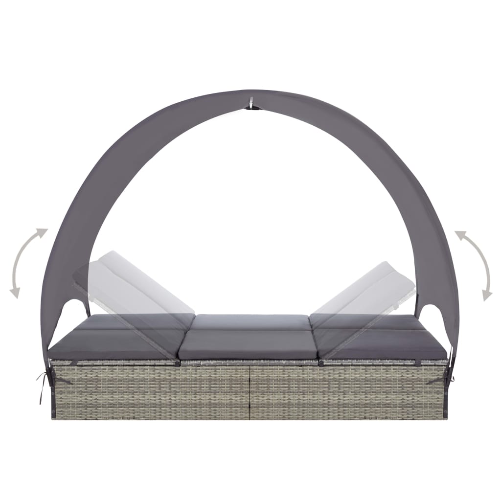 Doppel-Sonnenliege mit Sonnendach Poly Rattan Grau