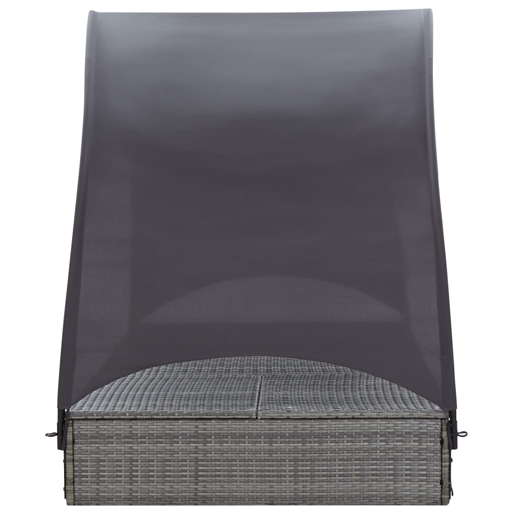 Doppel-Sonnenliege mit Sonnendach Poly Rattan Grau