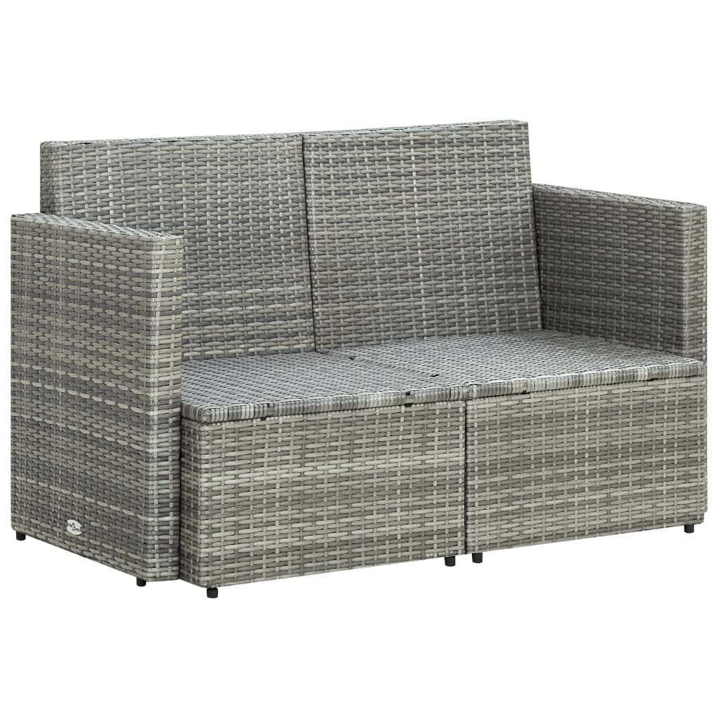 2-Sitzer-Gartensofa mit Auflagen Grau Poly Rattan