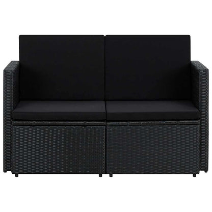 2-Sitzer-Gartensofa mit Auflagen Schwarz Poly Rattan