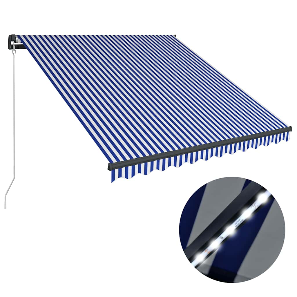 Manuelle Markise mit Solar-LED 3,5 x 2,5 m Blau-weiß gestreift