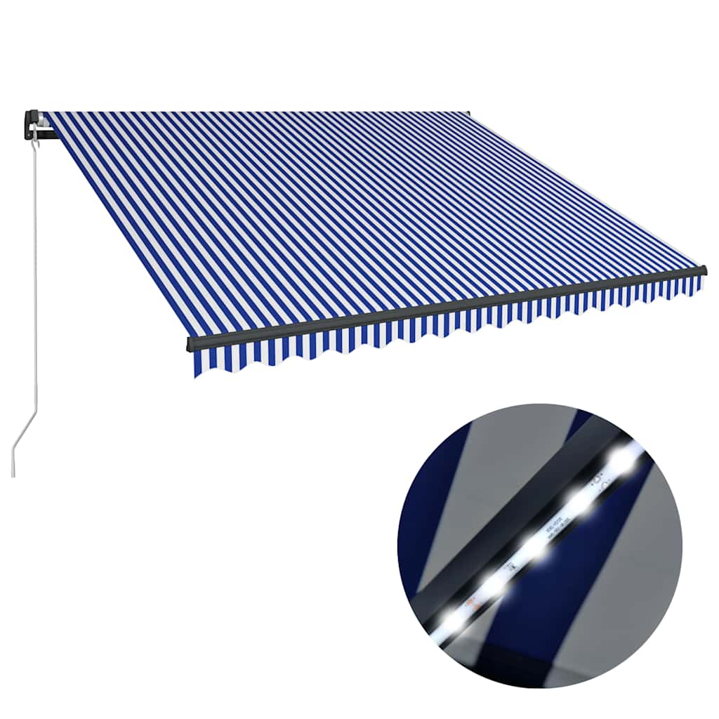 Manuelle Markise mit Solar-LED 4 x 3 m Blau-weiß gestreift