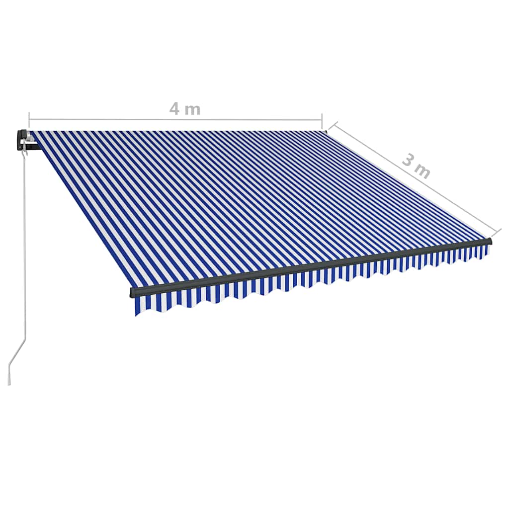 Manuelle Markise mit Solar-LED 4 x 3 m Blau-weiß gestreift