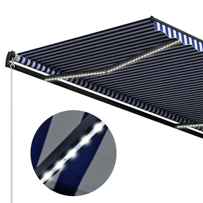 Manuelle Markise mit Solar-LED 4 x 3 m Blau-weiß gestreift