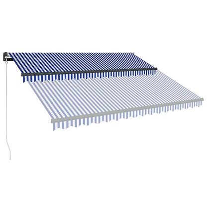 Manuelle Markise mit Solar-LED 4,5 x 3 m Blau-weiß gestreift