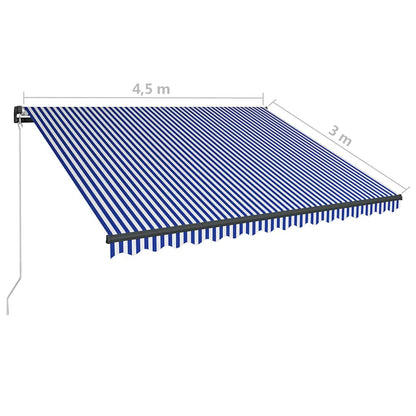 Manuelle Markise mit Solar-LED 4,5 x 3 m Blau-weiß gestreift