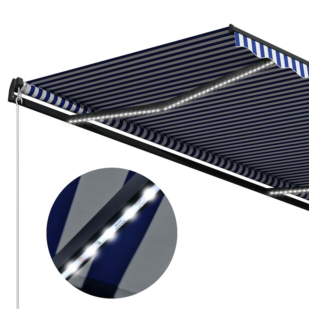 Manuelle Markise mit Solar-LED 4,5 x 3 m Blau-weiß gestreift