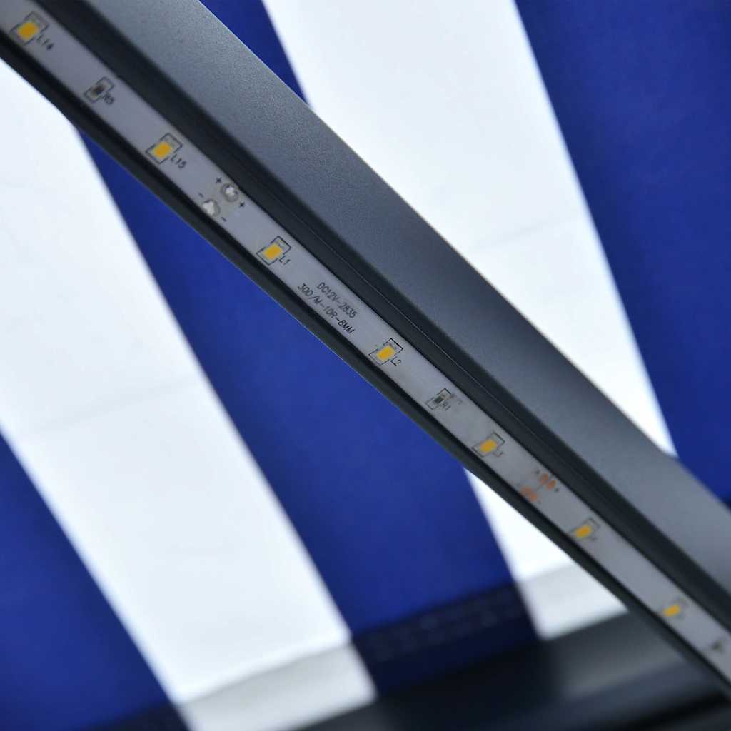 Manuelle Markise mit Solar-LED 4,5 x 3 m Blau-weiß gestreift