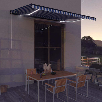 Manuelle Markise mit Solar-LED 4,5 x 3 m Blau-weiß gestreift