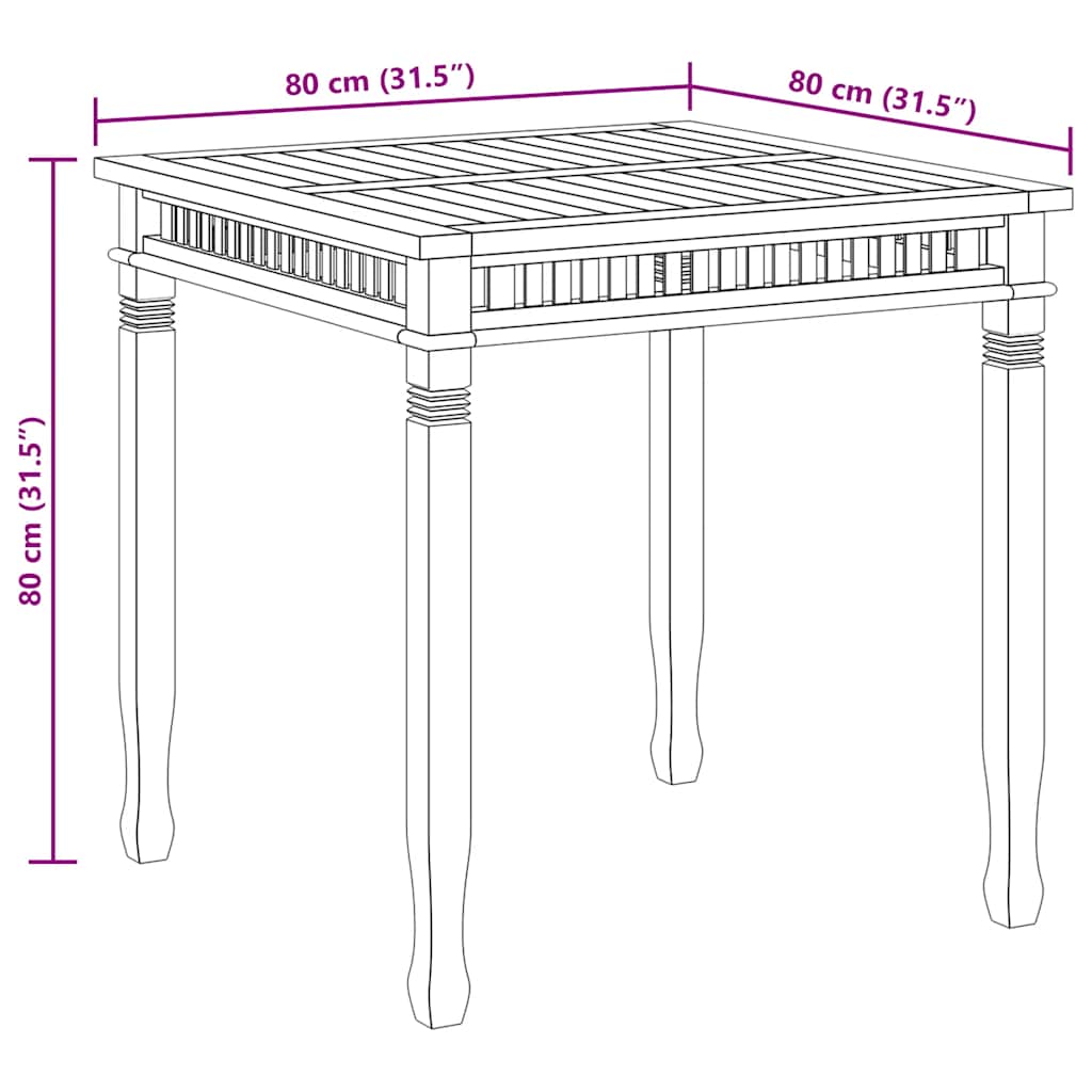 Table à manger de jardin 80x80x80 cm en bois de teck massif